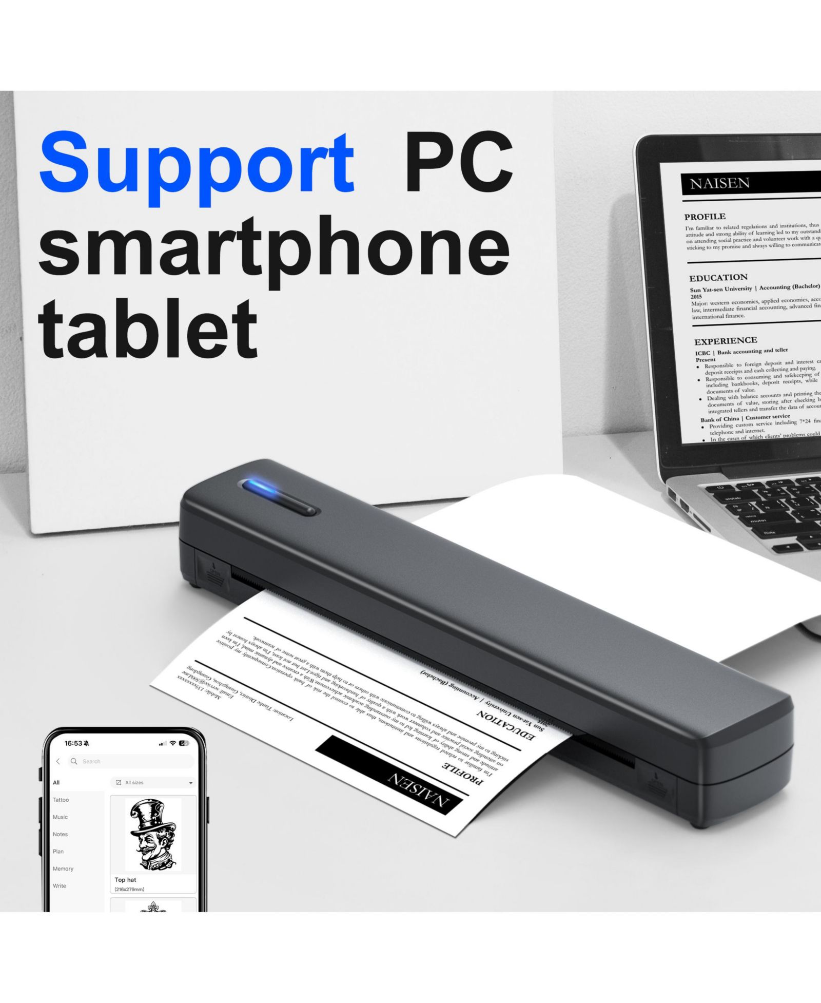 Портативный Bluetooth термопринтер SWIFINT D810-A, поддерживает печать 8.5"x11" для iOS/Android/Laptop