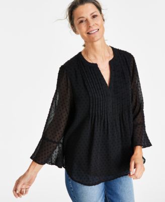 Style & Co Women's Petite Textured Pintuck Ruffle Sleeve Top, Created for Macy's