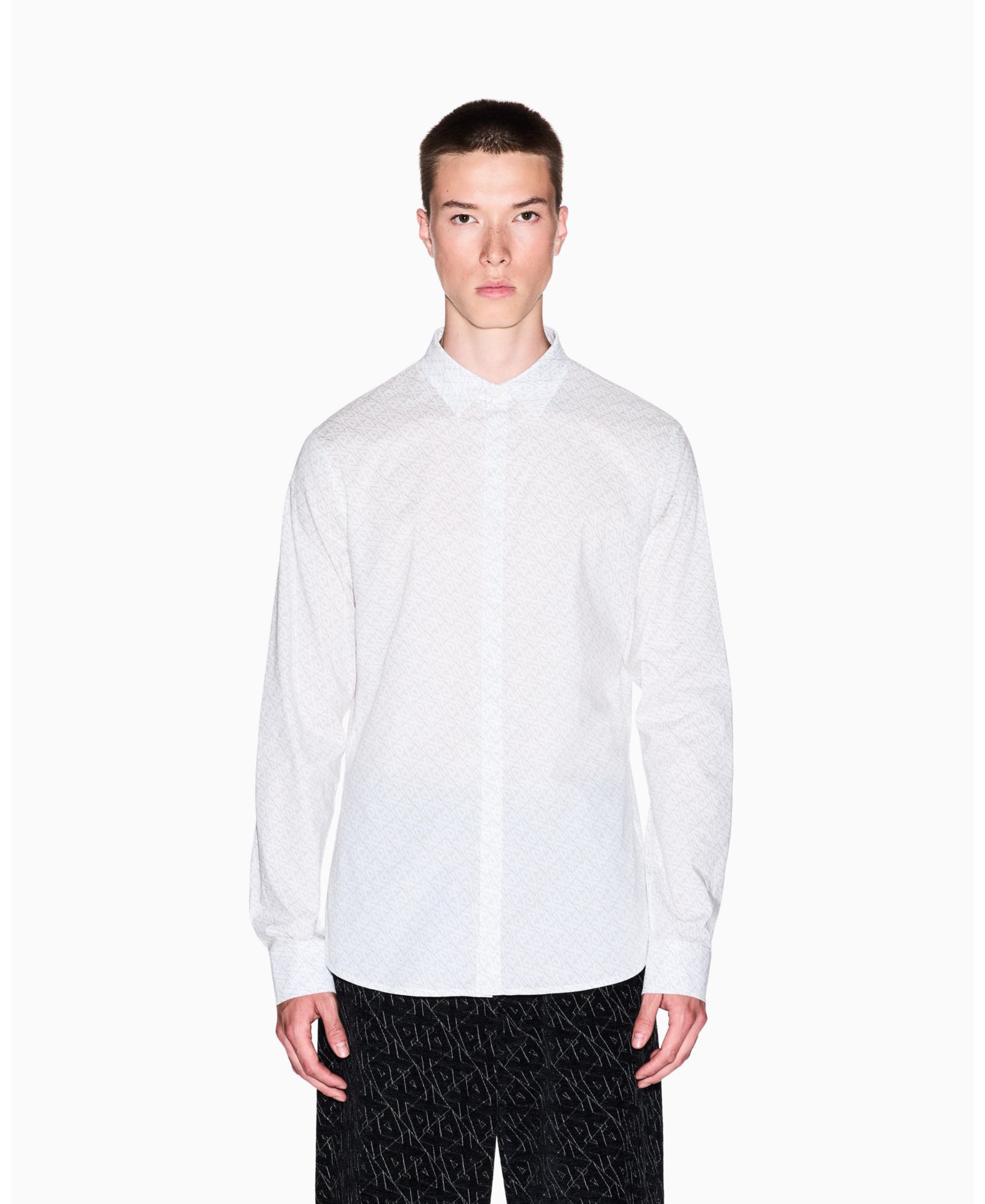 A|X Armani Exchange Men's Long Sleeve Poplin Allover Logo Woven Shirt