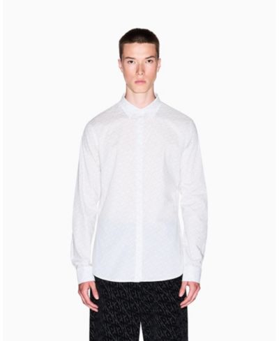 A|X Armani Exchange Men's Long Sleeve Poplin Allover Logo Woven Shirt