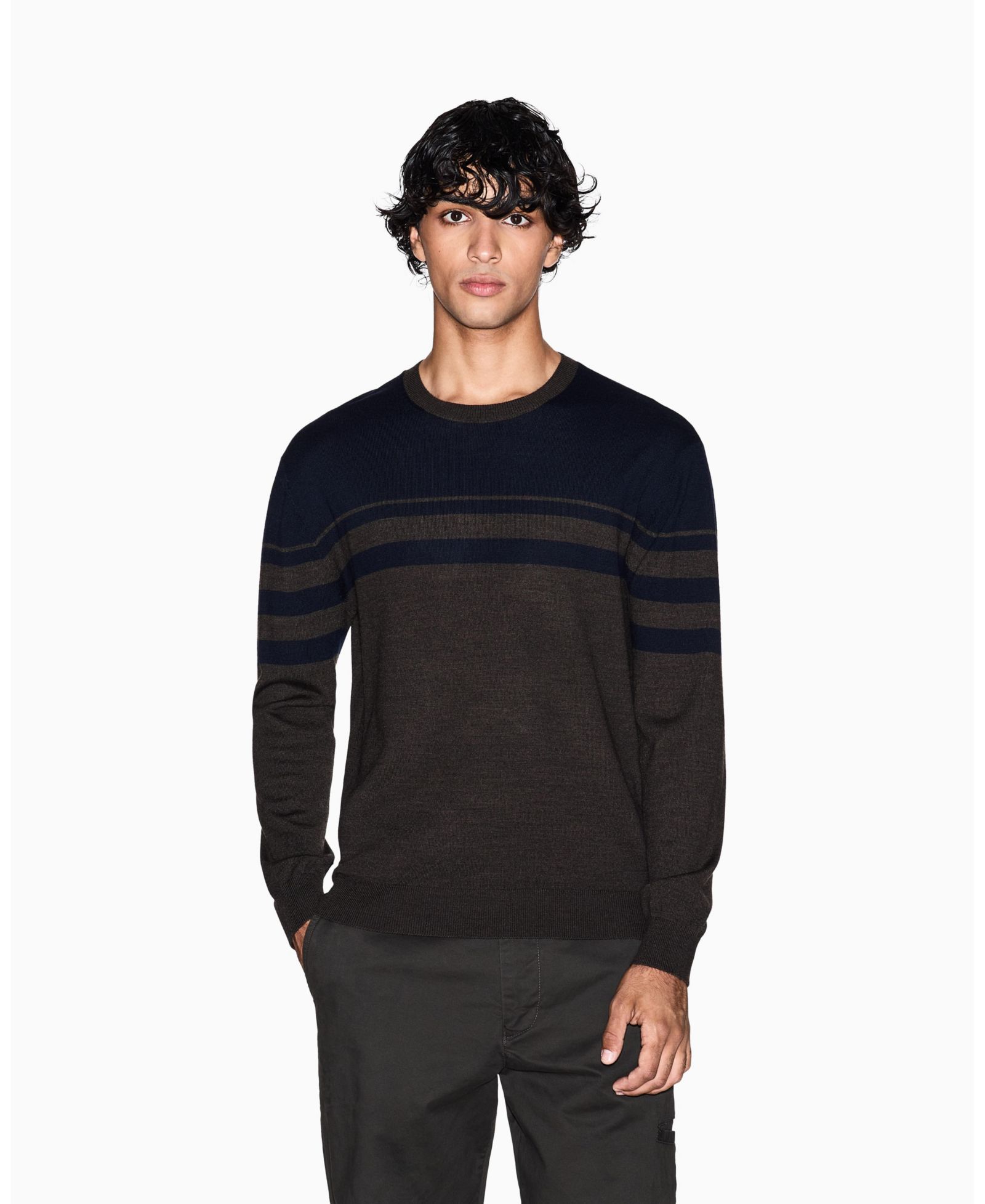 A|X Armani Exchange Men's Long Sleeve Wool Blend Color Block Sweater