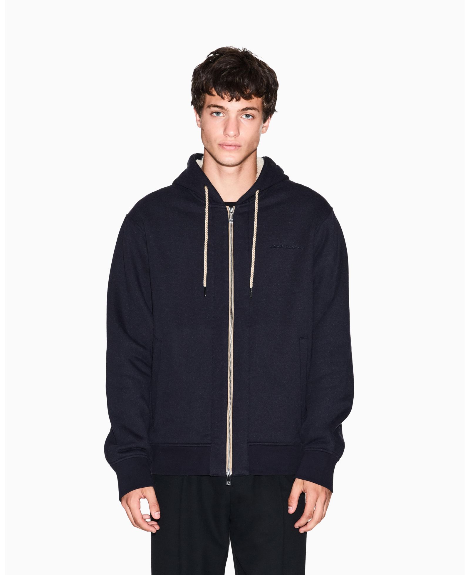 A|X Armani Exchange Men's Sherpa Lined Full Zip Hoodie Sweatshirt
