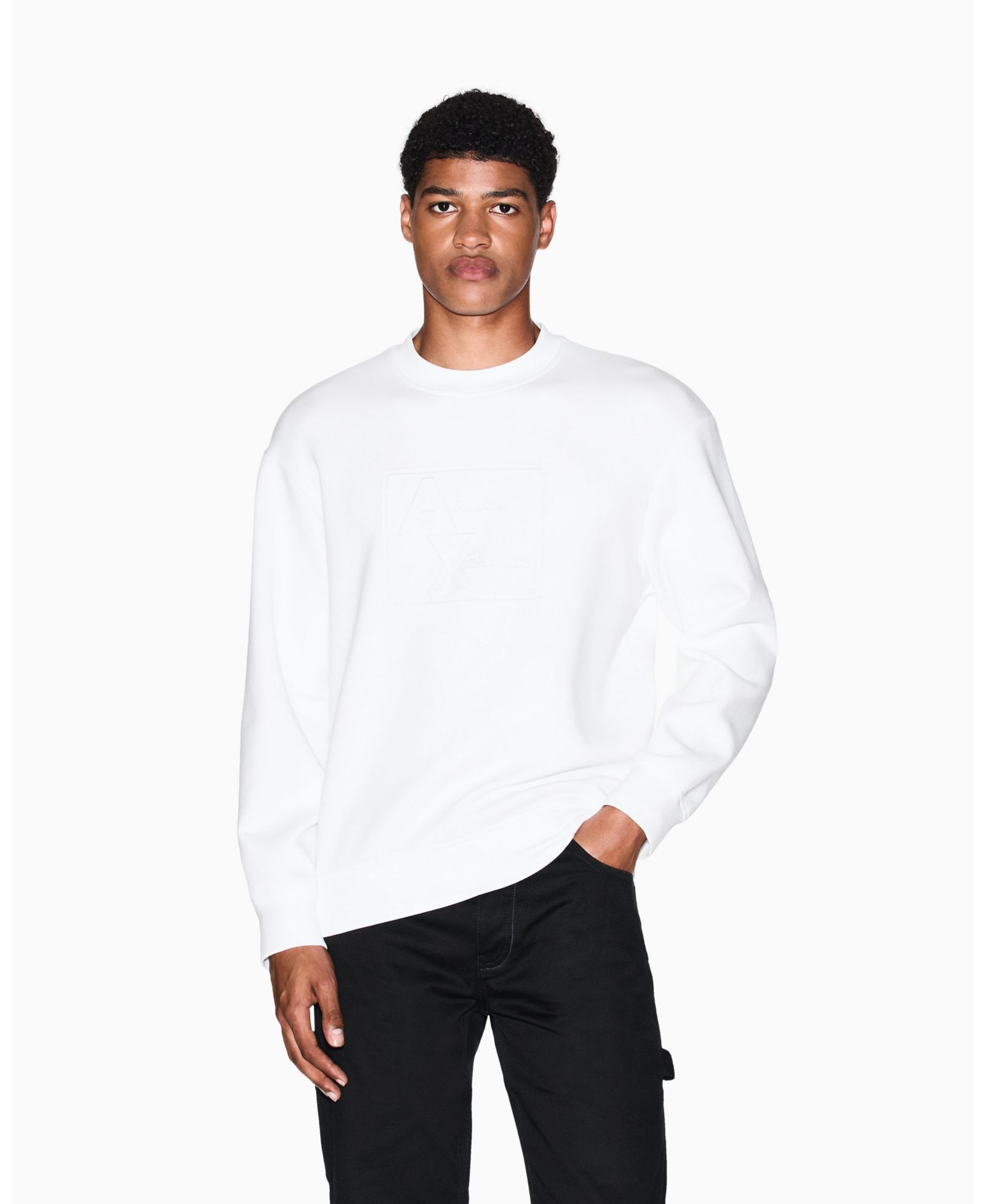 A|X Armani Exchange Men's Tonal Grid Box Crewneck Sweatshirt