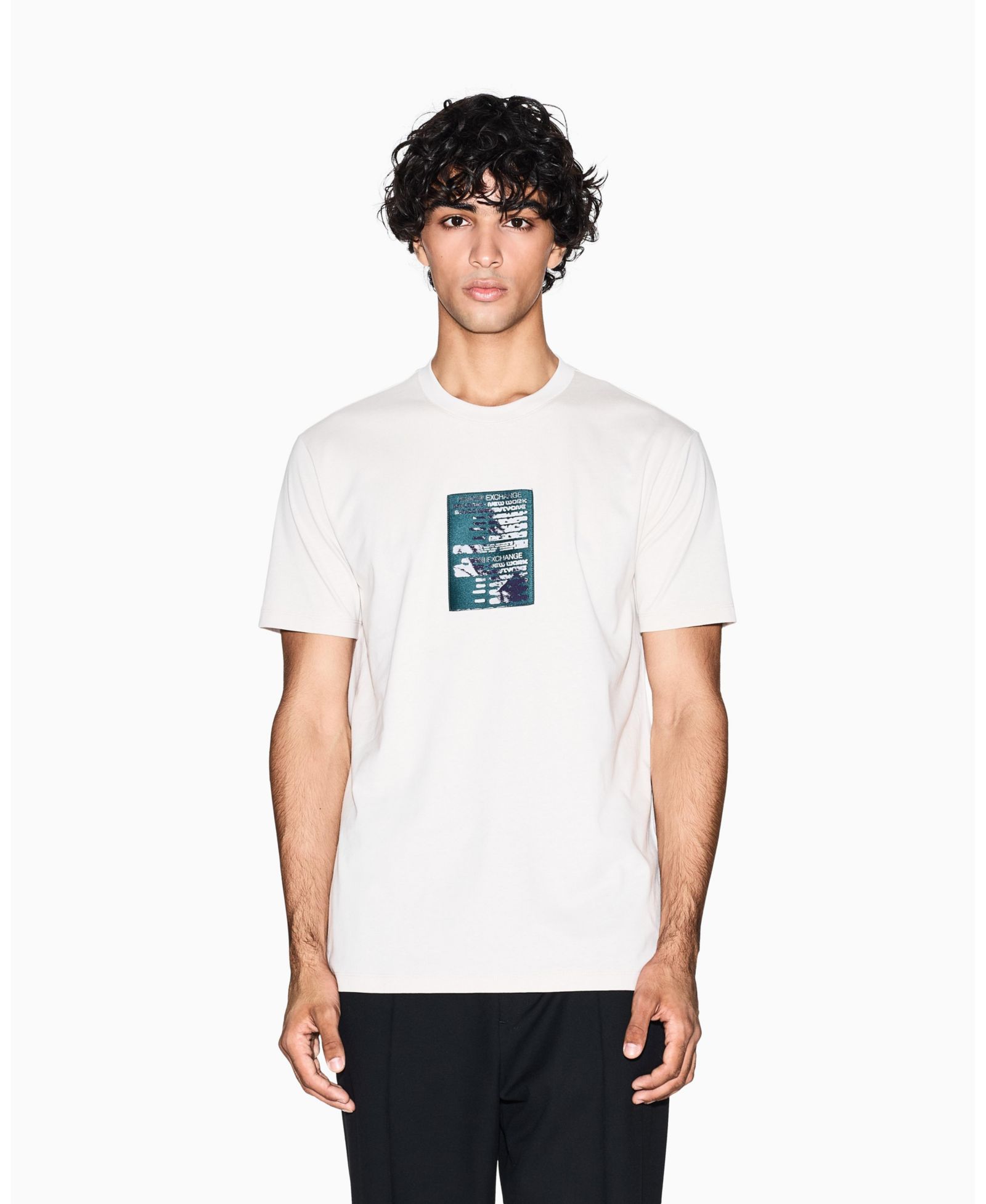 A|X Armani Exchange Men's Heavy Jersey Center Chest Grid Box T-Shirt