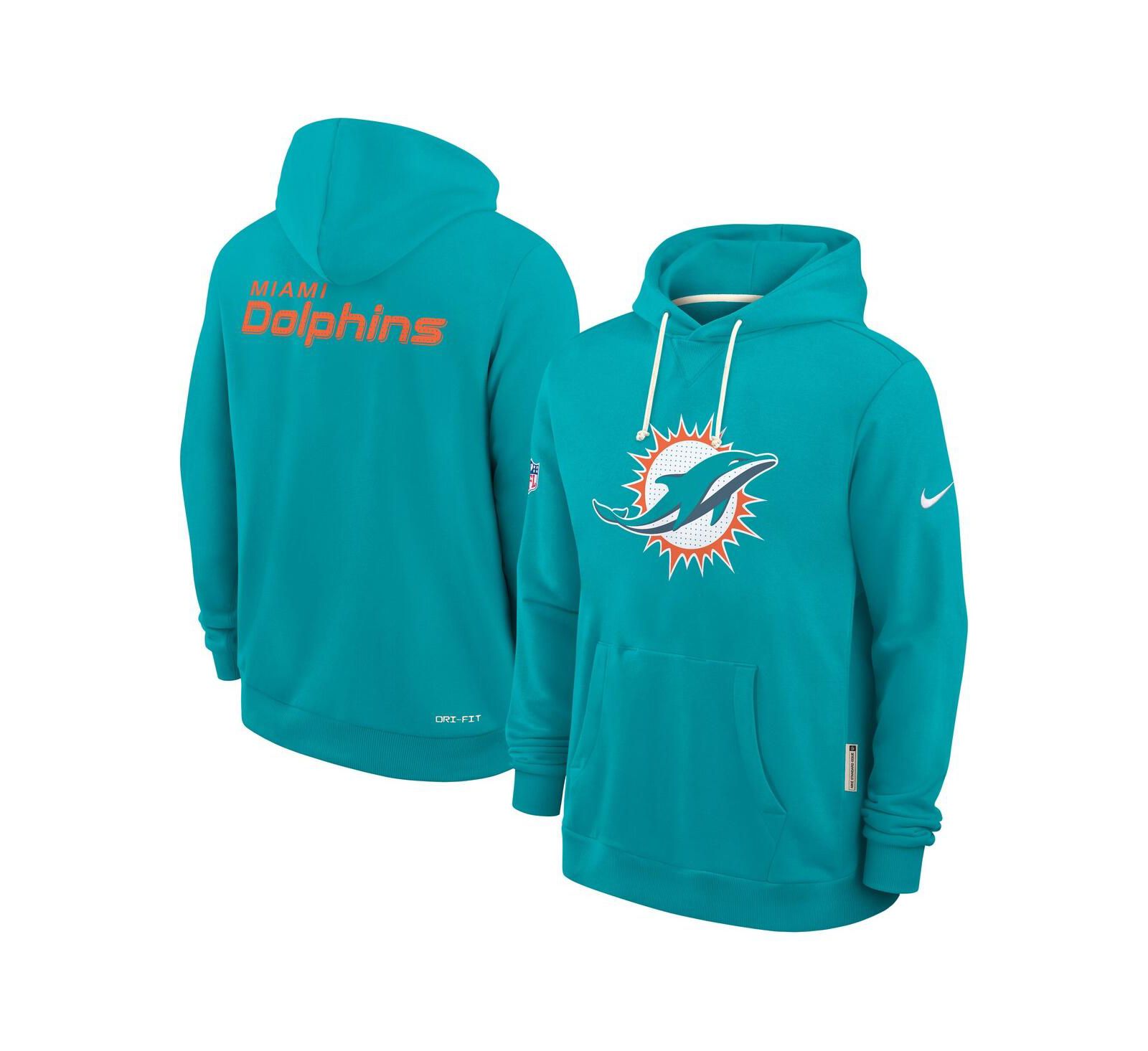 Nike Men's Aqua Miami Dolphins Sideline Initial Home Performance Pullover Hoodie
