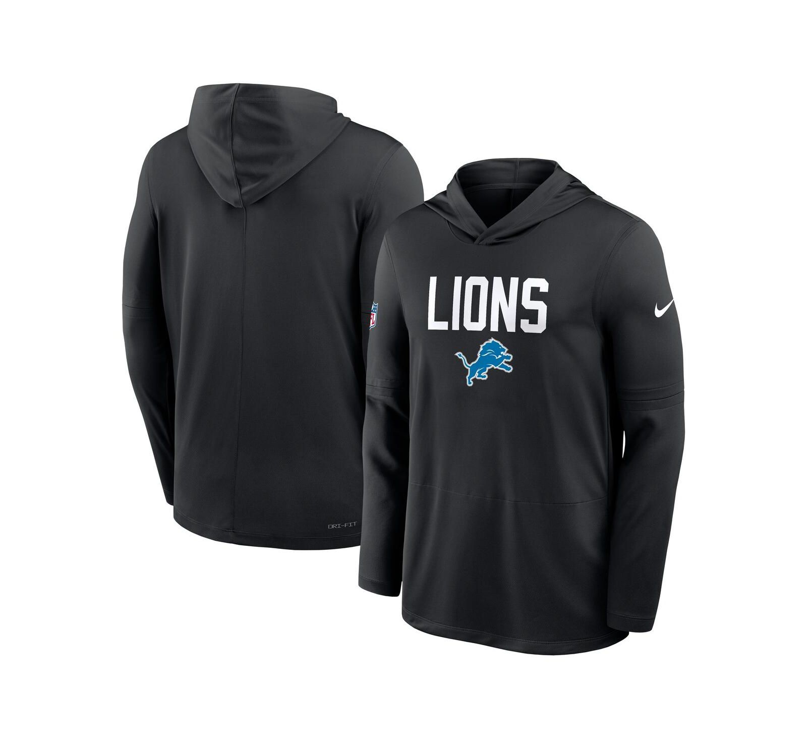 Nike Men's Black Detroit Lions Alt Pack Pass Accuracy Performance Long Sleeve Hoodie T-Shirt