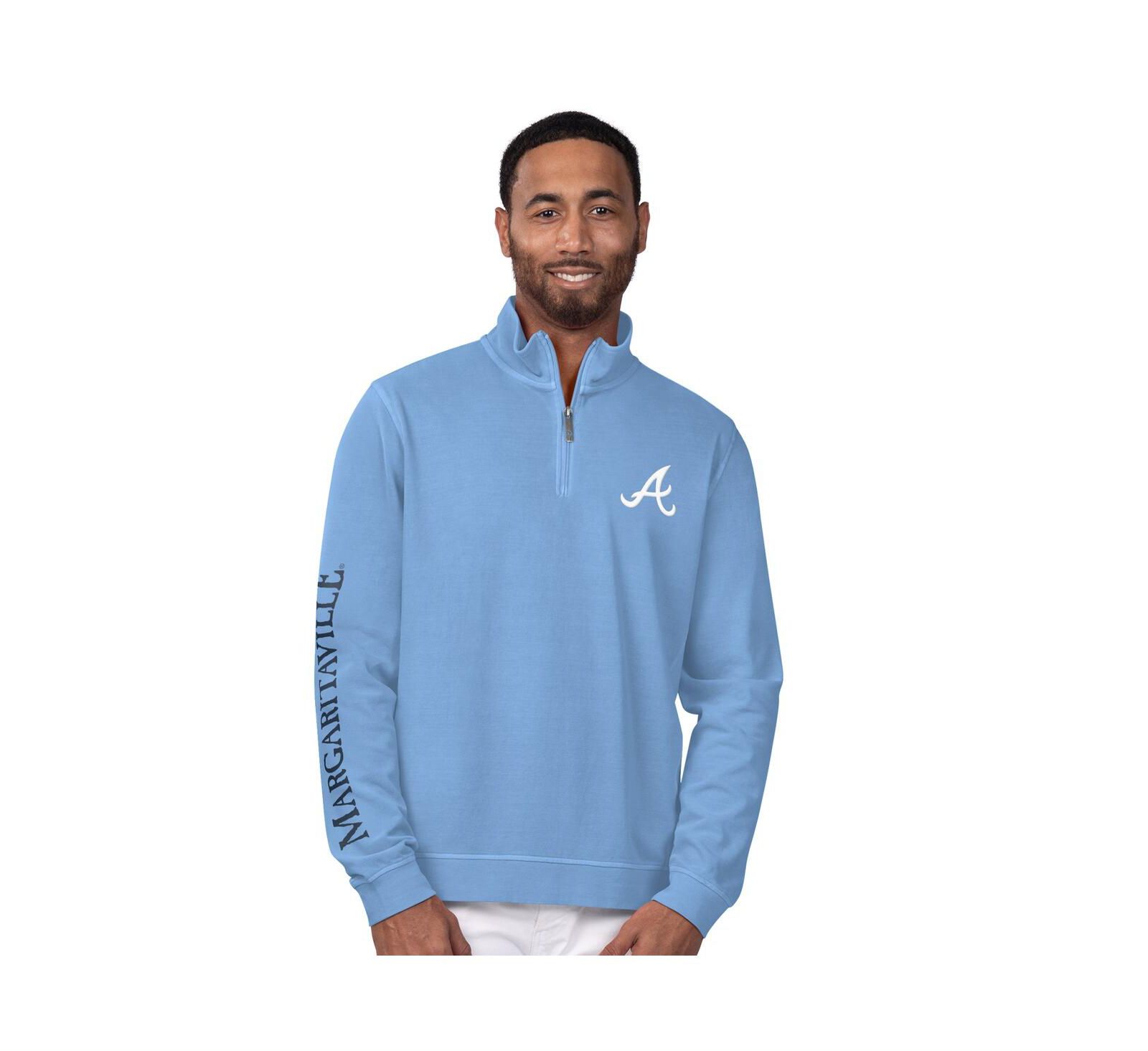 Margaritaville Мужская светло-голубая кофта на молнии Atlanta Braves First Pitch Quarter-Zip Pullover Top