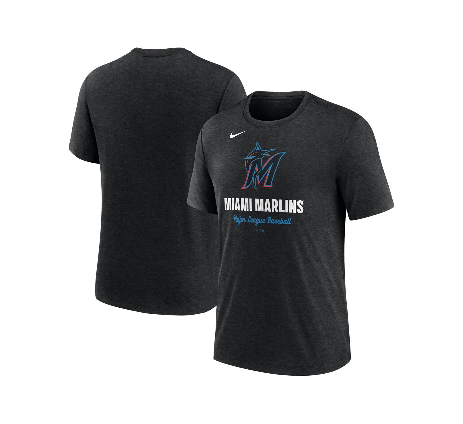Мужская футболка Nike Heather Black Miami Marlins Logo Tri-Blend