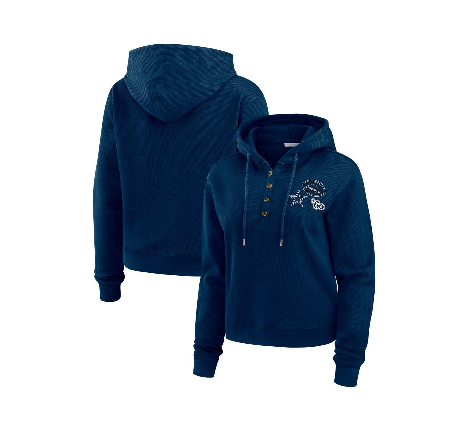 Женский худи WEAR by Erin Andrews Navy Dallas Cowboys Waffle Pullover Top