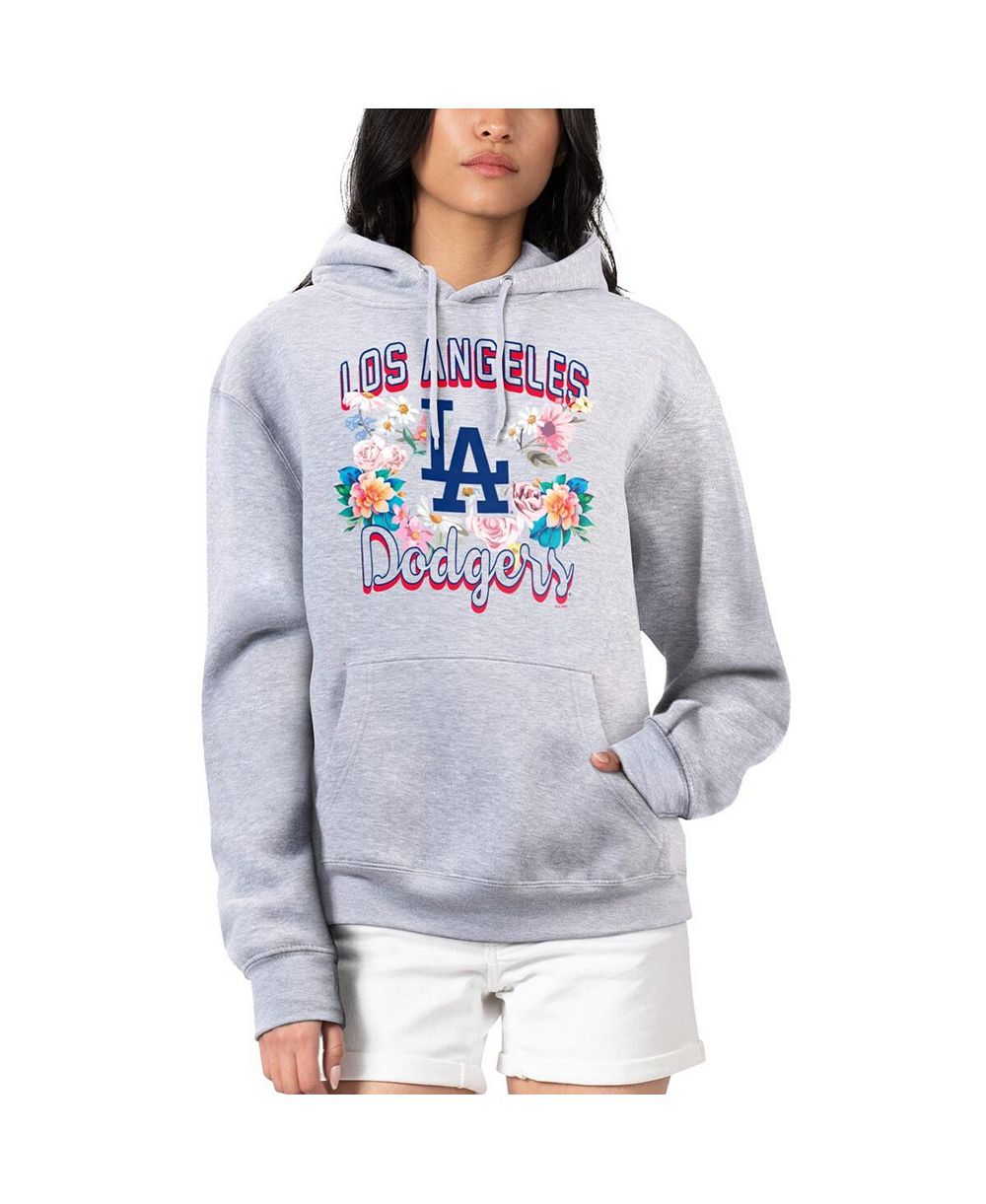 G-III 4Her by Carl Banks Women's Heather Gray Los Angeles Dodgers Flowers Graphic Pullover Hoodie