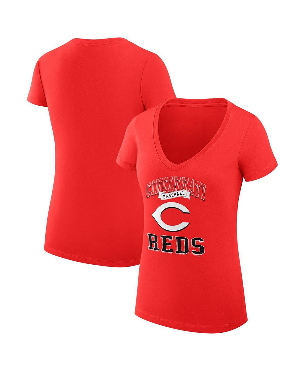 G-III 4Her by Carl Banks Women's Red Cincinnati Reds Team Logo Graphic V-Neck Fitted T-Shirt