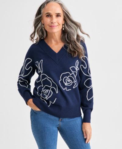 Свитер Style & Co Petite Embroidered Soutache Long-Sleeve