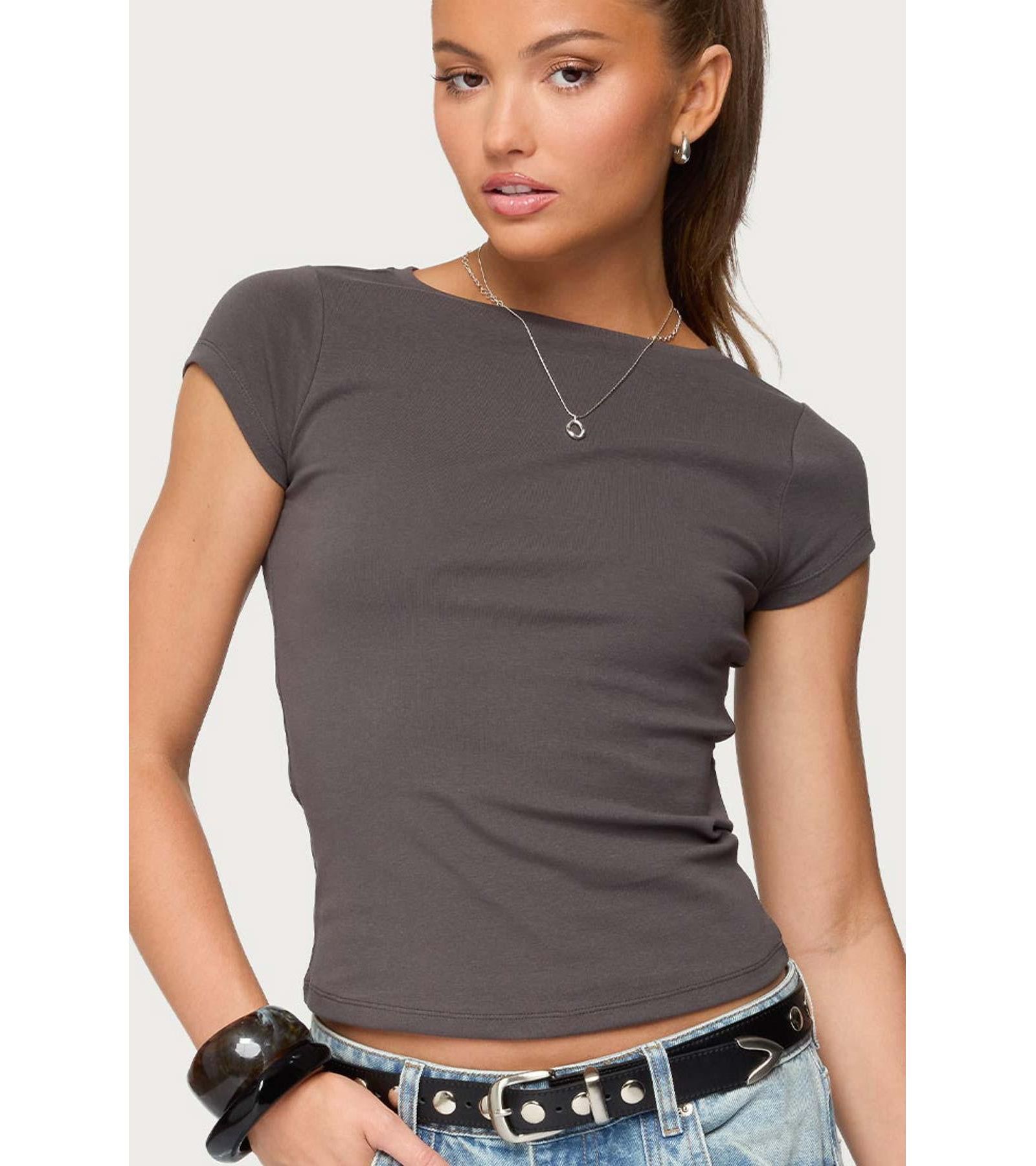 Edikted Women's Oliana Ribbed Boat Neck T Shirt