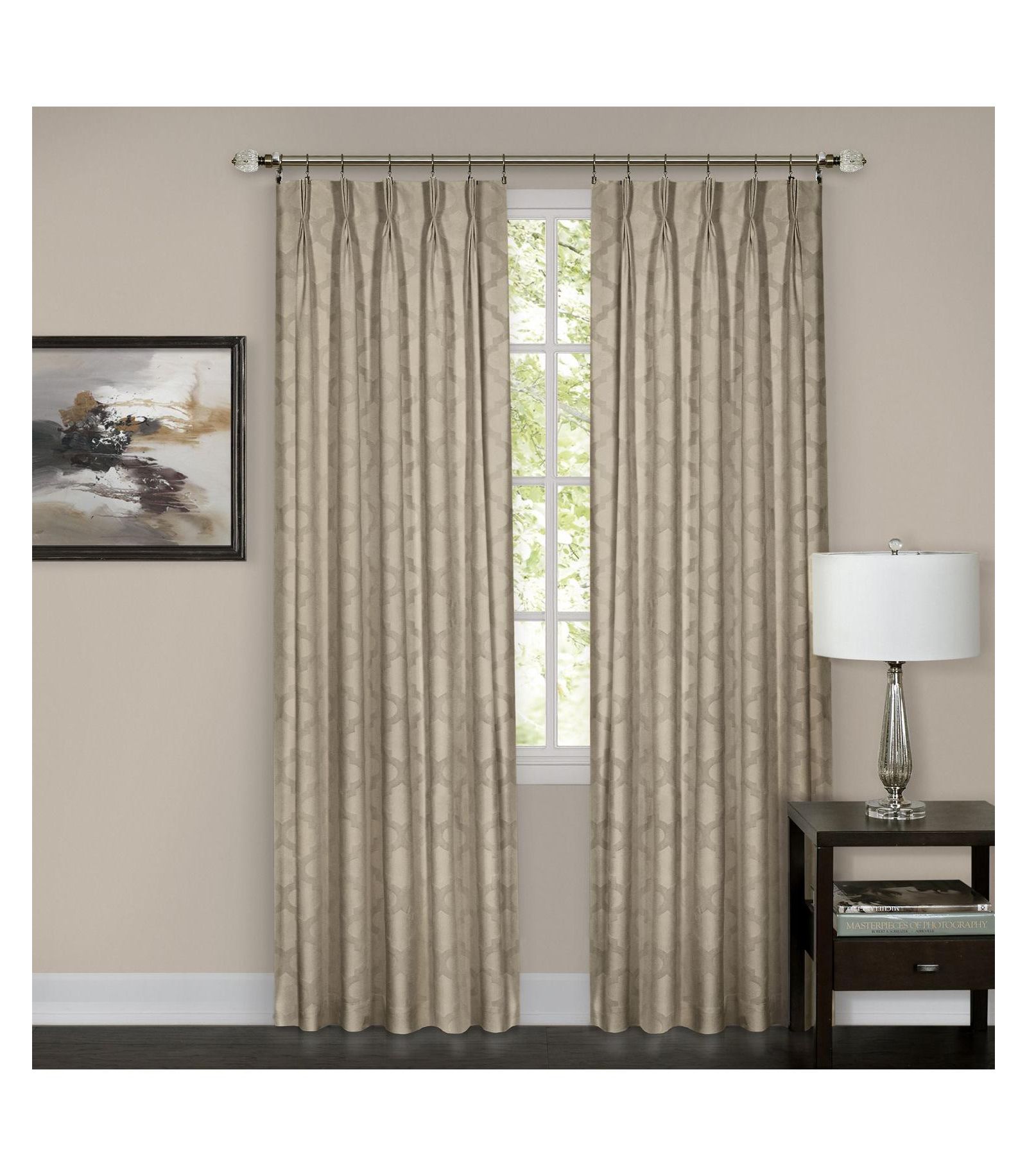 Kate Aurora 2 Pack Windsor Pinch Pleat/Rod Pocket/Back Tab Quatrefoil Window Curtain Panels - 63 in. Long - Marsala