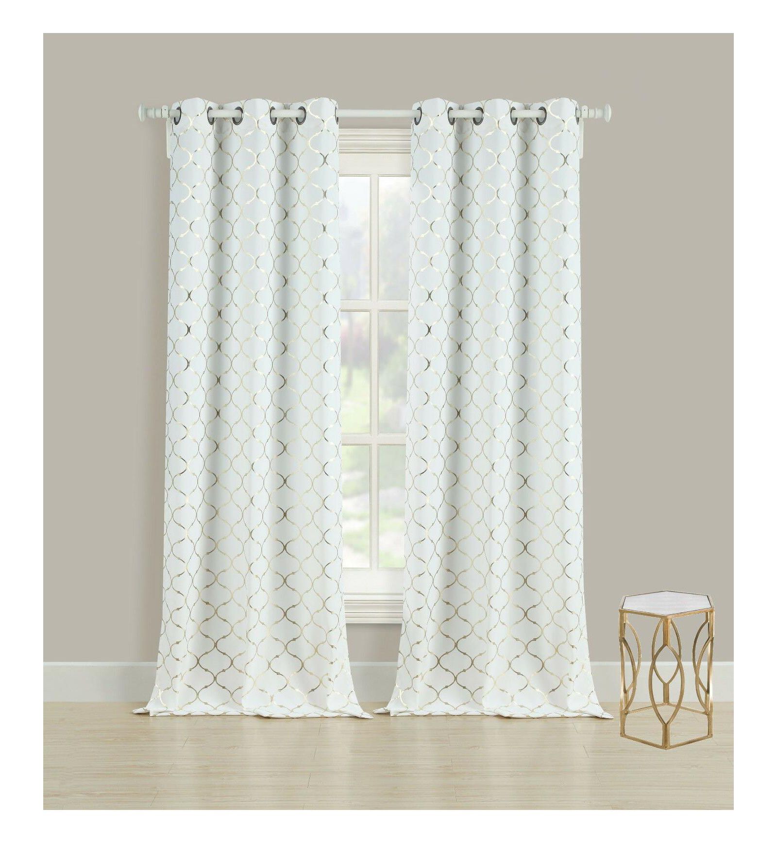 Kate Aurora 2 Pack Cotton Blend Shabby Metallic Quatrefoil Lattice Ultra Luxurious Grommet Top Window Curtain Panels - 38 in. W x 108 in. L, Silver