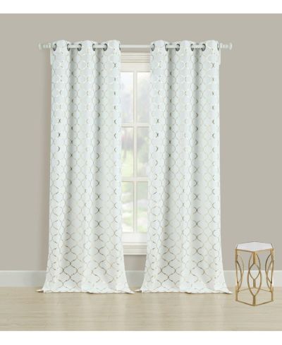 Kate Aurora 2 Pack Cotton Blend Shabby Metallic Quatrefoil Lattice Ultra Luxurious Grommet Top Window Curtain Panels - 38 in. W x 108 in. L, Silver