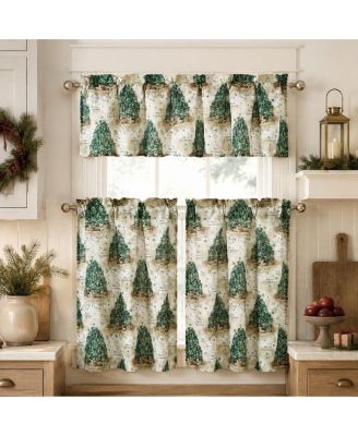 Kate Aurora набор кухонных штор "Christmas Trees and Evergreens" из полупрозрачной ткани, комплект из занавески и ламбрекена