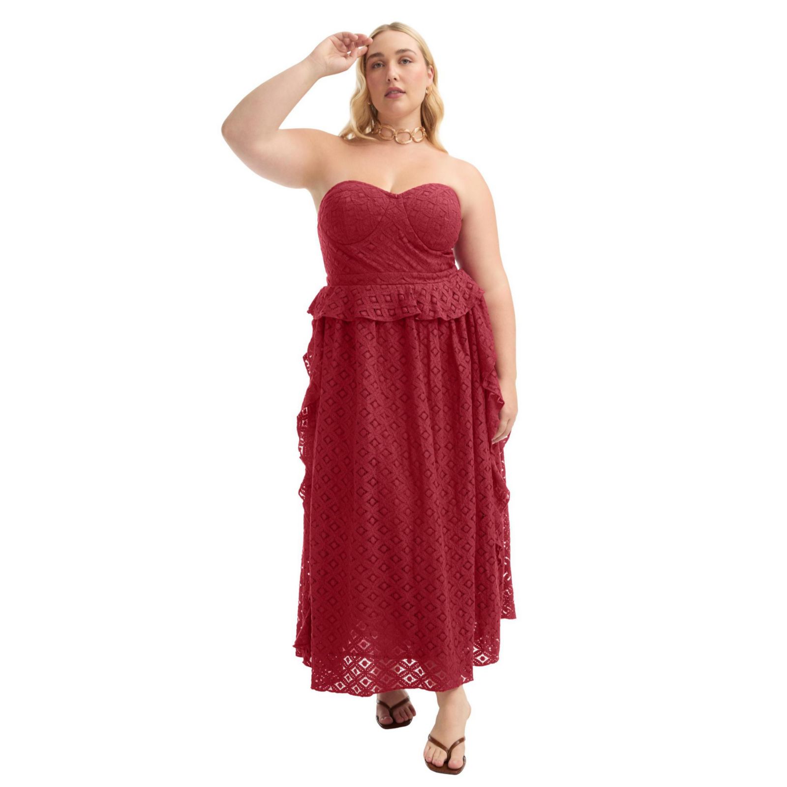 Платье June & Vie Women's Ruffled Peplum Corseted Midi