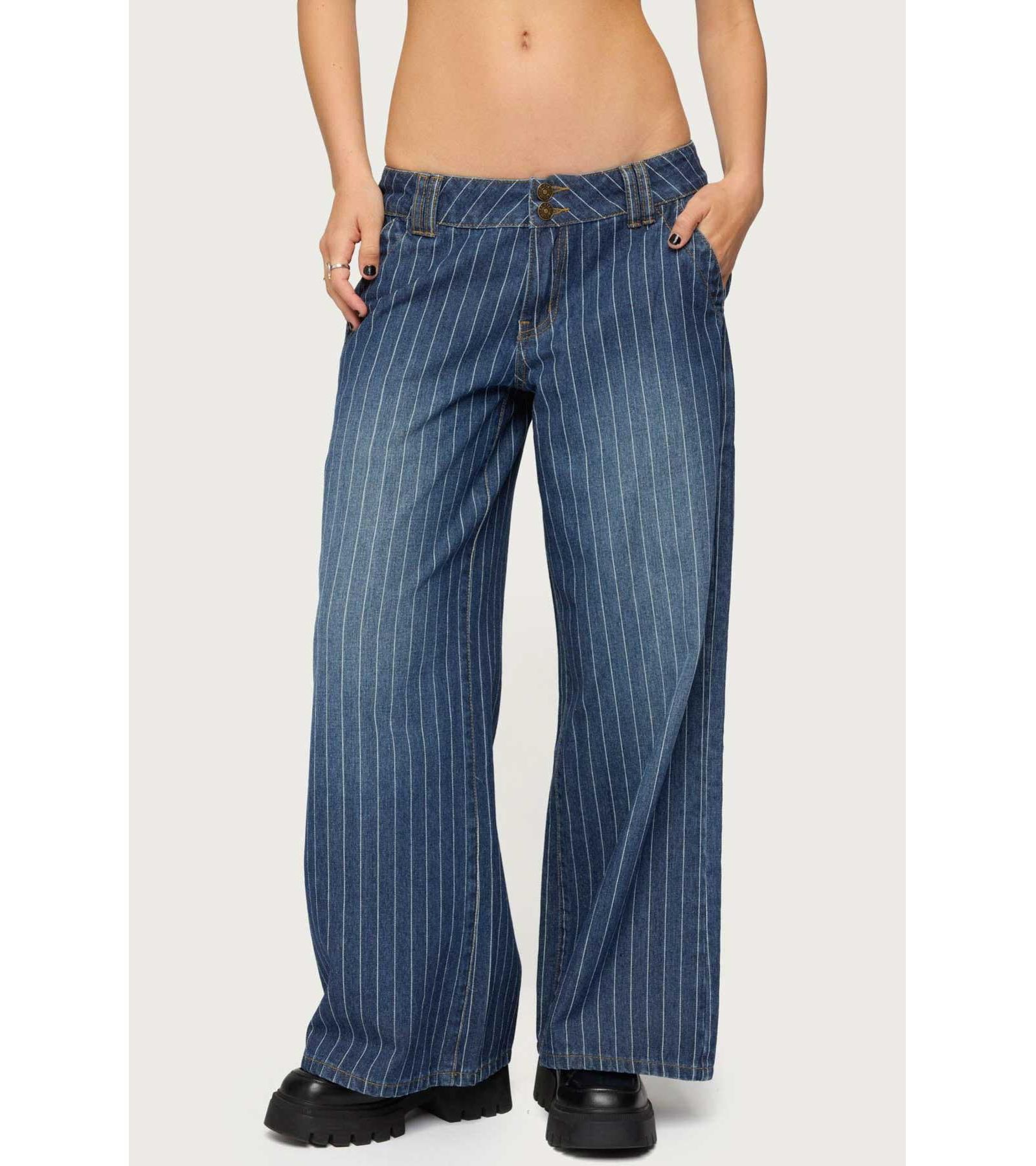 Edikted Women's Cory Striped Low Rise Baggy Jeans