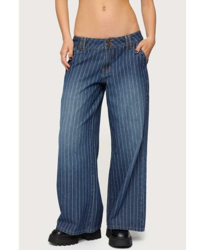 Edikted Women's Cory Striped Low Rise Baggy Jeans