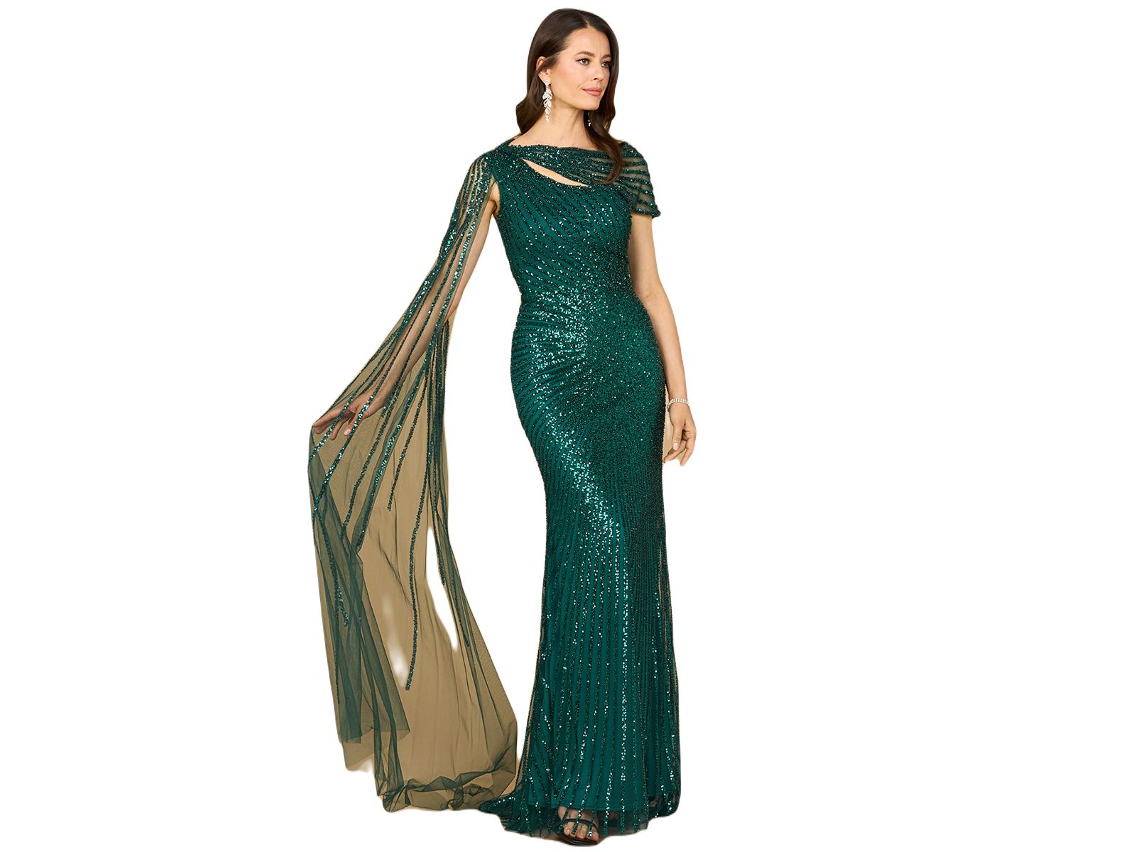 Вечернее платье Lara Women's One Shoulder Fitted Gown с рукавами-кейпом