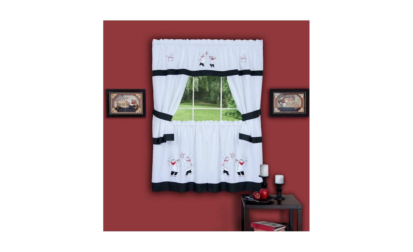 Kate Aurora Gourmet Pastry Chef Complete 5 Piece Cottage Kitchen Curtain Swag Valance and Tier Set - 58 in. W x 36 in. L
