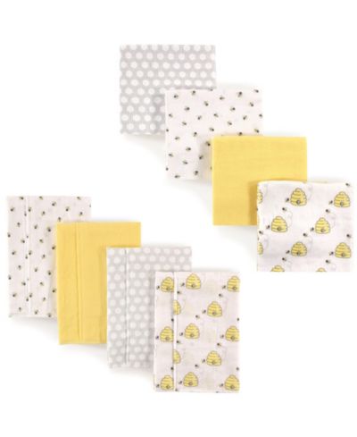 Hudson Baby Soft Flannel Eight-Piece Baby Essential Set Burp Cloth and Wraps