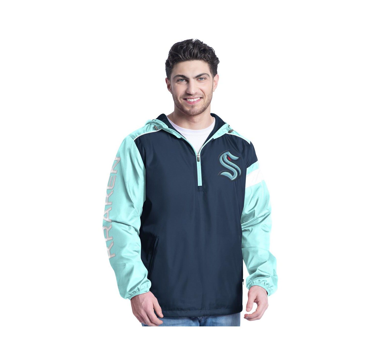 G-III Sports by Carl Banks Men's Deep Sea Blue/Light Blue Seattle Kraken Lateral Half-Zip Hoodie Jacket