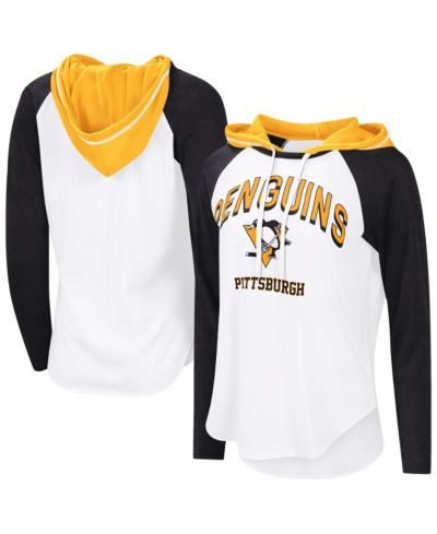 G-III 4Her by Carl Banks Женская белая/черная футболка-худи Pittsburgh Penguins VIP Raglan с длинным рукавом