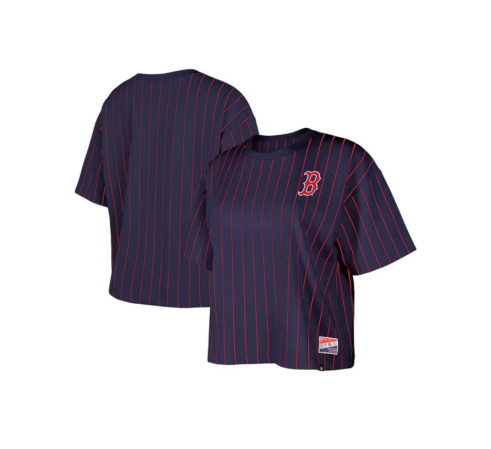 Женская футболка New Era Navy Boston Red Sox Boxy в полоску