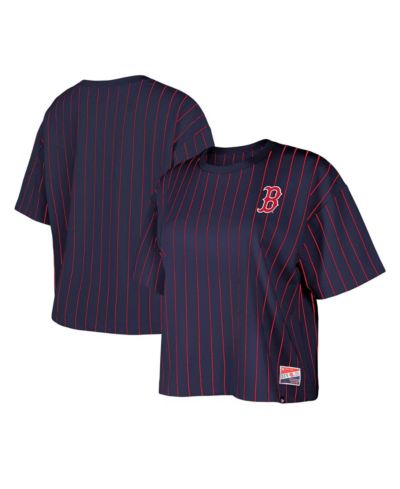 Женская футболка New Era Navy Boston Red Sox Boxy в полоску