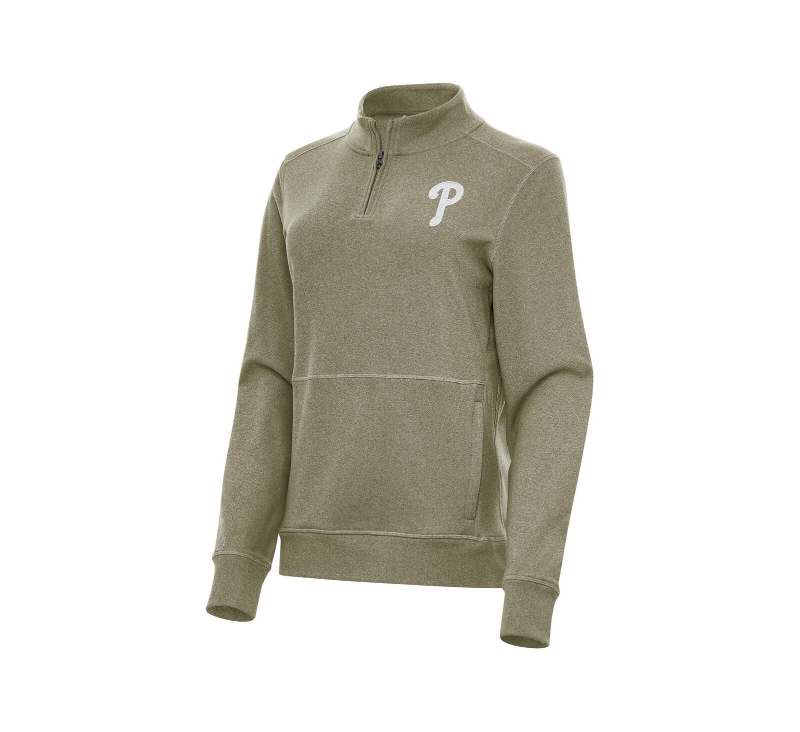 Antigua Women's Olive Philadelphia Phillies Crush Quarter-Zip Jacket