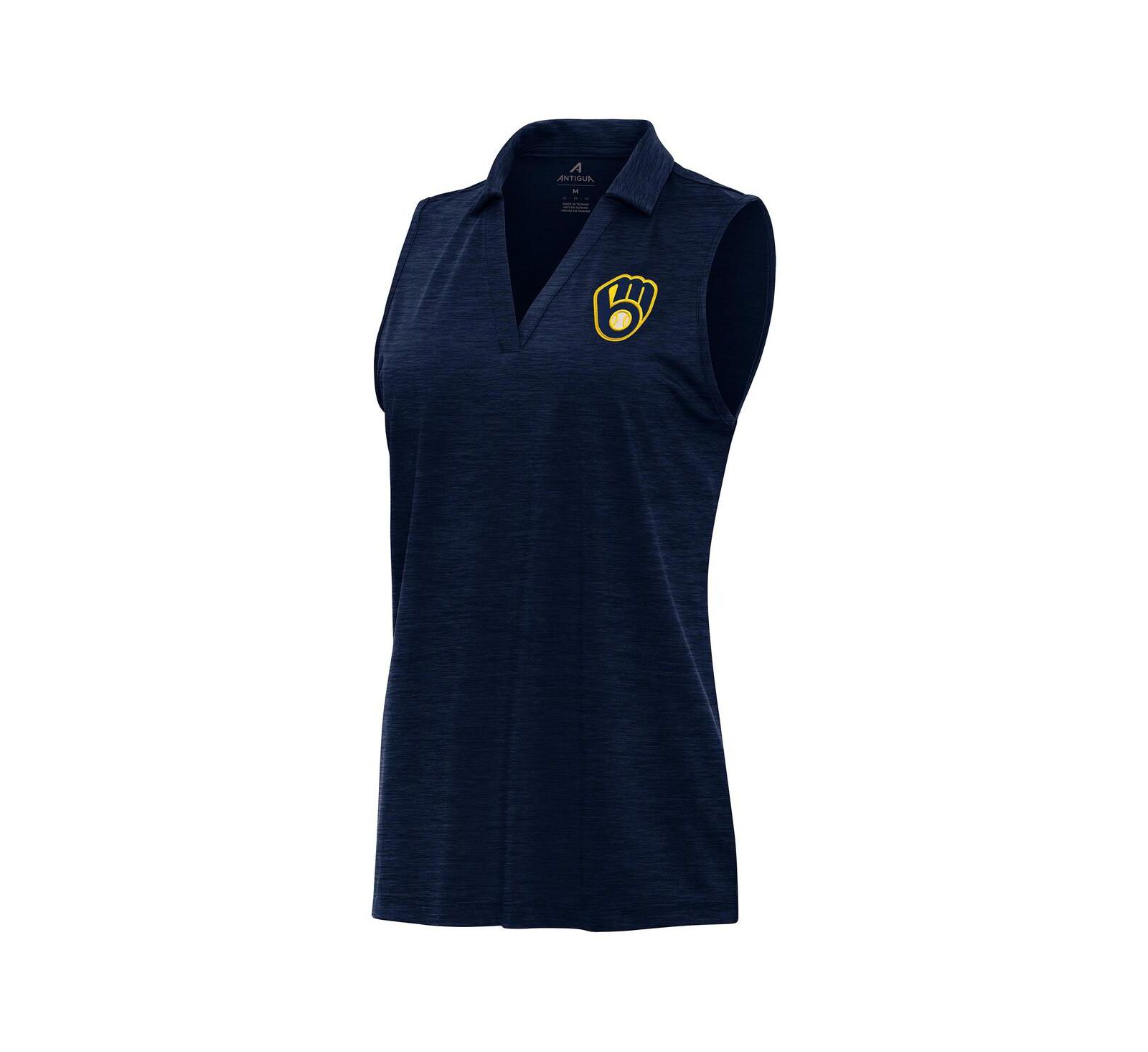 Женская рубашка-поло Antigua Heather Navy Milwaukee Brewers Layout без рукавов
