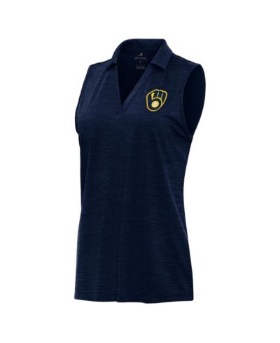 Женская рубашка-поло Antigua Heather Navy Milwaukee Brewers Layout без рукавов