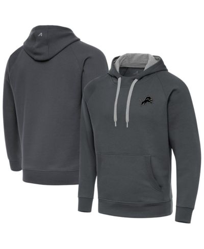 Antigua Men's Charcoal Detroit Lions Brushed Carbon Victory Pullover Hoodie