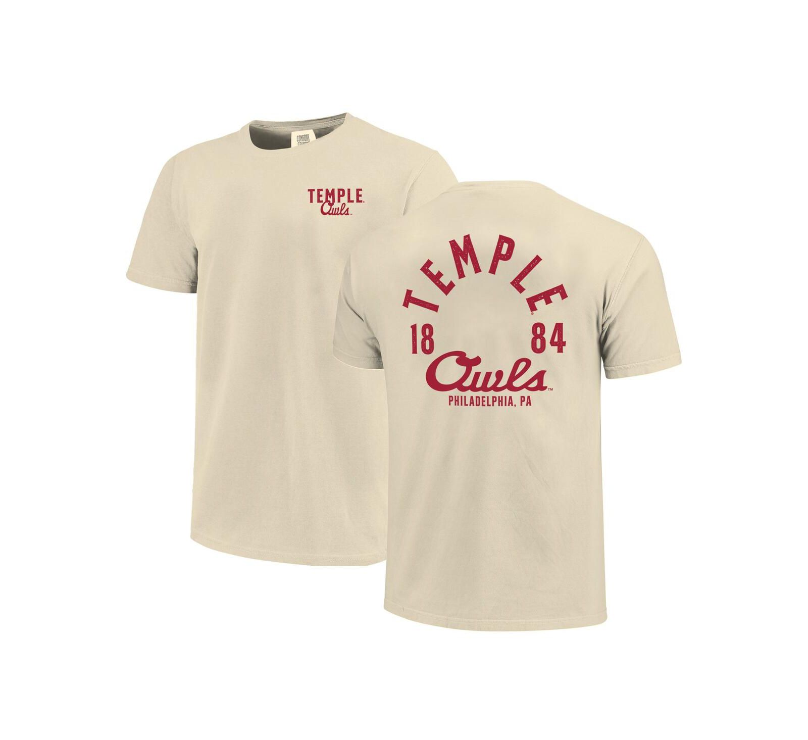 Image One Men's Cream Temple Owls Comfort Colors Mascot Overlay T-Shirt