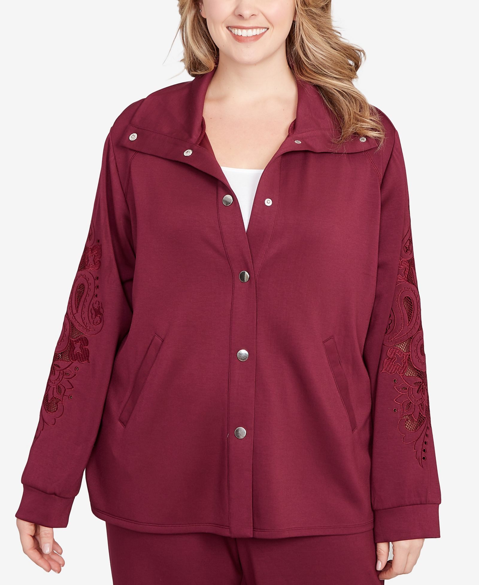 Ruby Rd. куртка Plus Size Embroidered Floral Cutout Snap