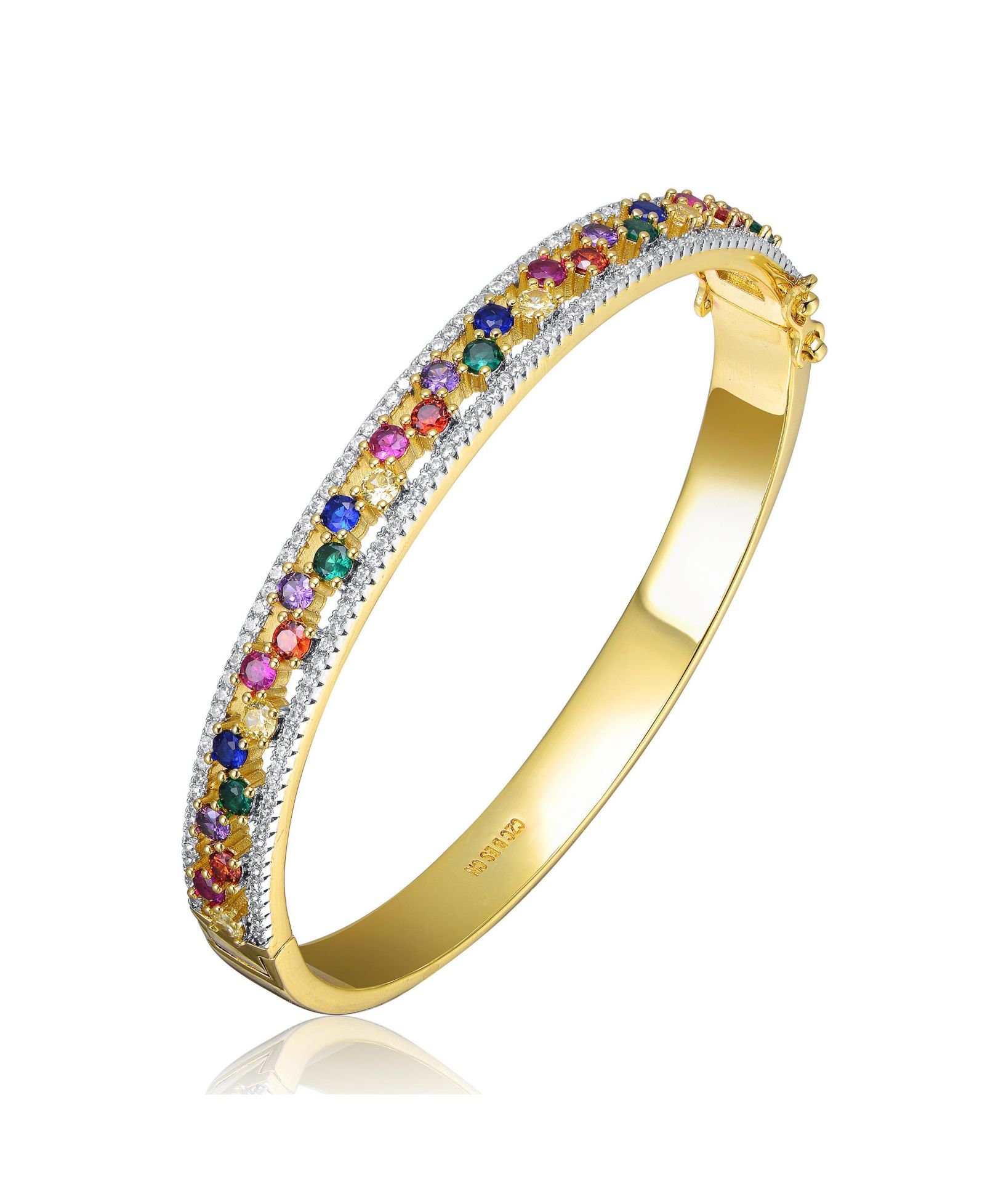 Rachel Glauber Unique 14K Gold Plated Vibrant Multi-Color CZ Bangle