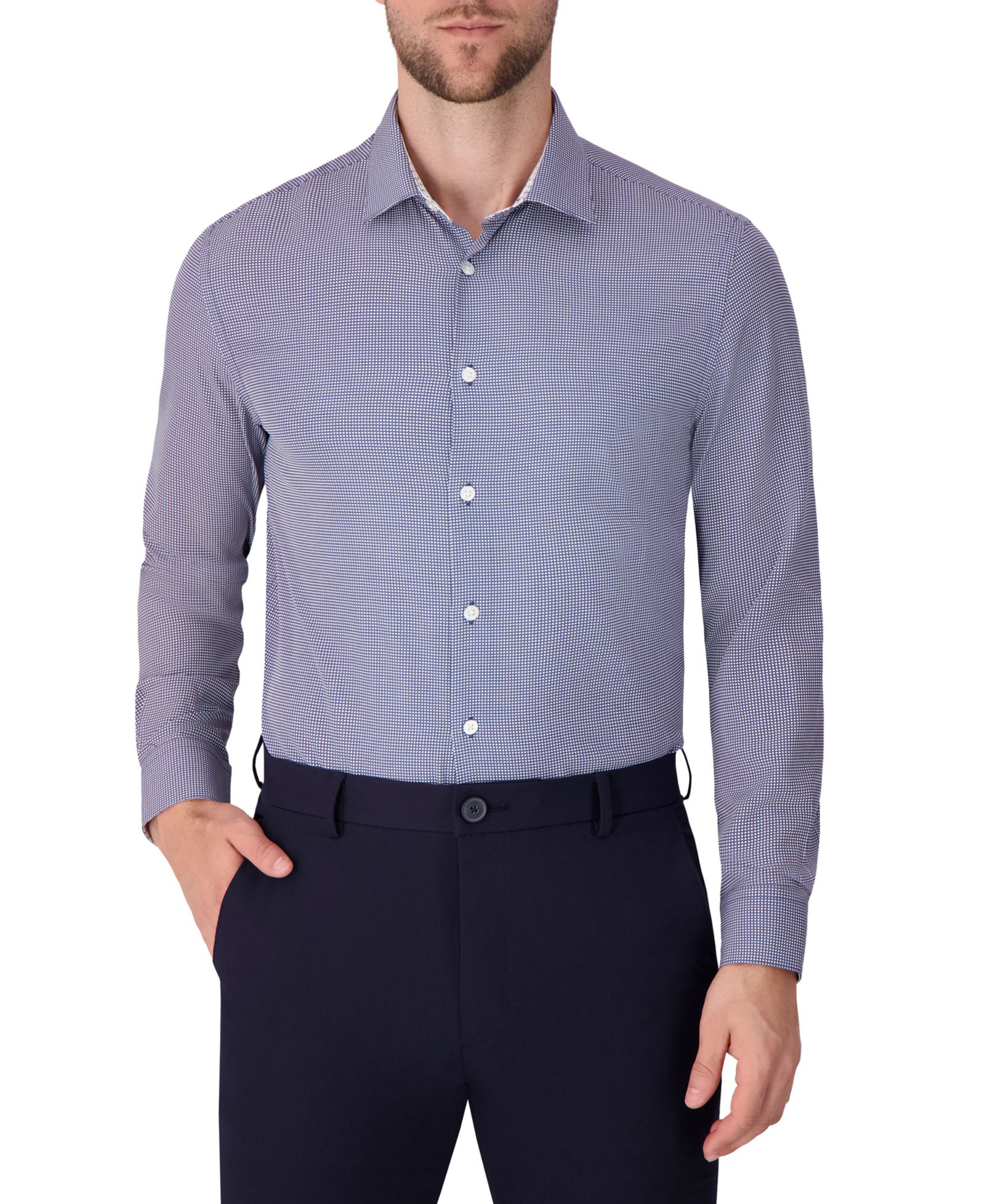 Report Collection Men's Long Sleeve 4-Way Bubble Print Dress Shirt