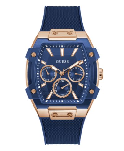 GUESS Men's Blue Rose Gold Tone Multi-function Watch, 44mm