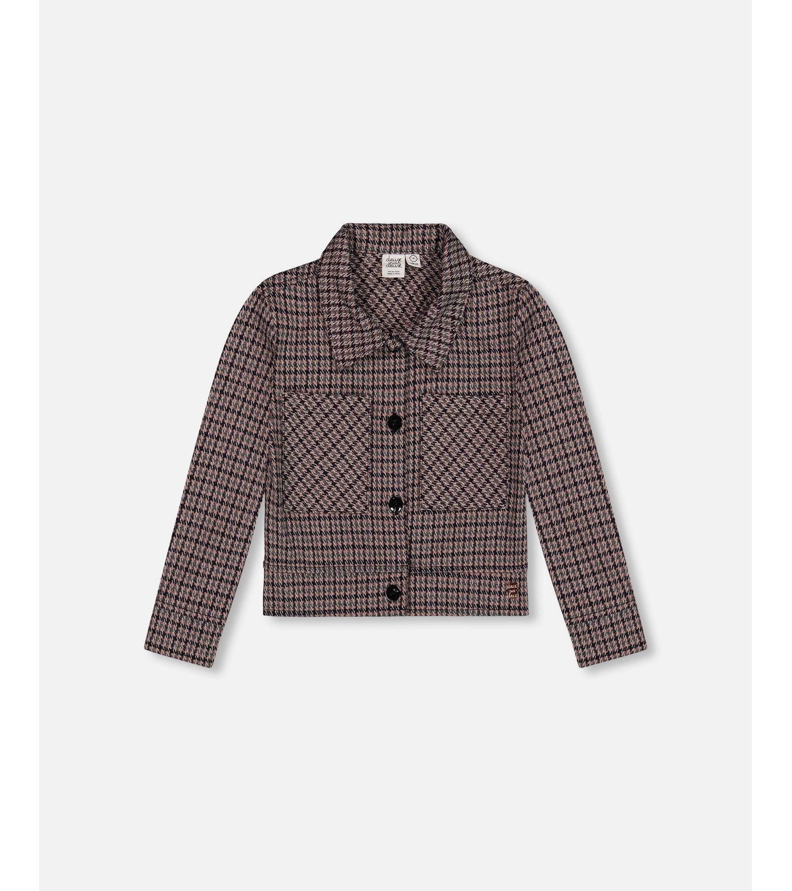 Deux par Deux Toddler Girls Jacquard Knit Jacket with Houndstooth Pattern - Toddler|Child