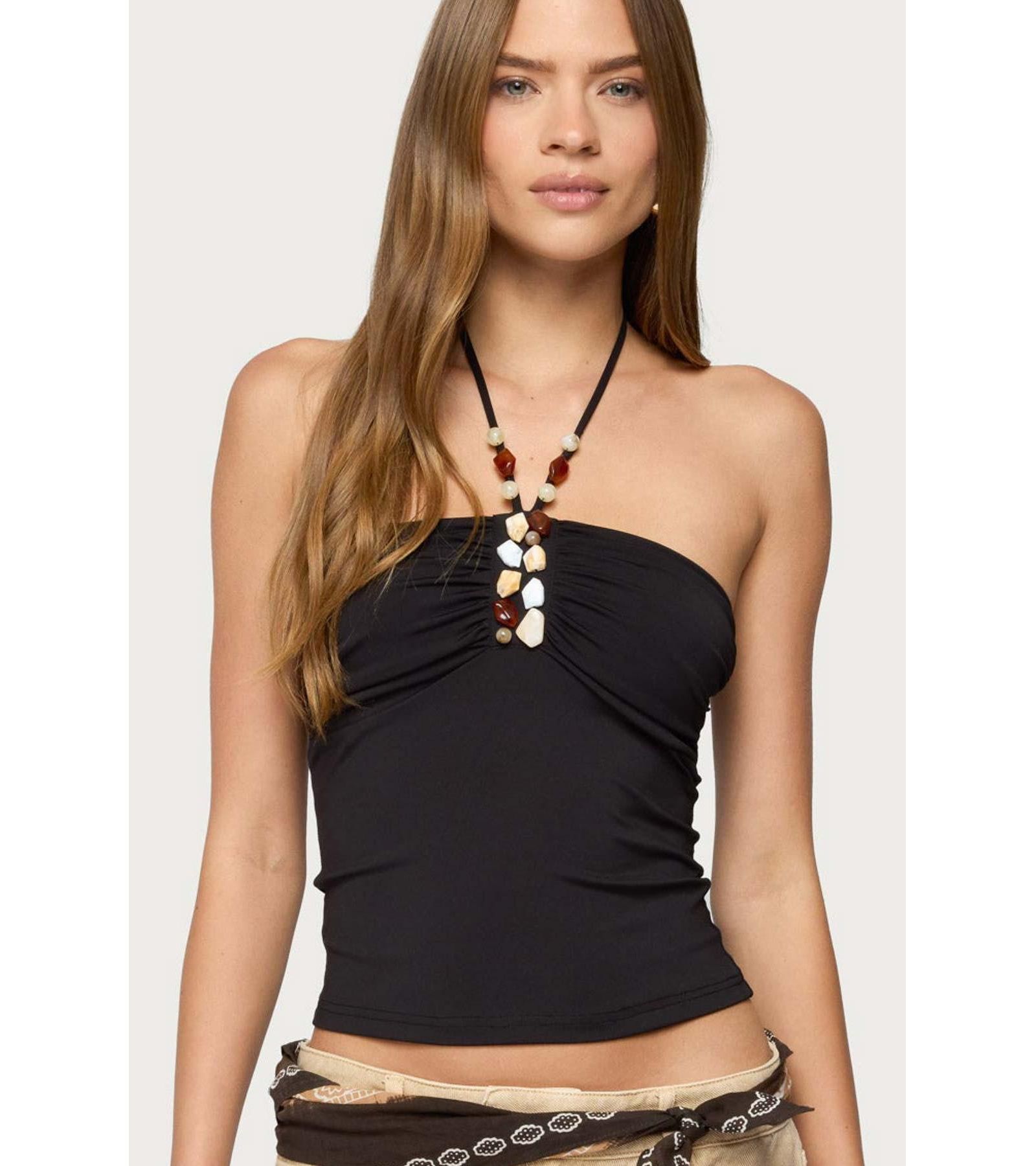Женский топ Edikted Carmel Bead Ruched Halter