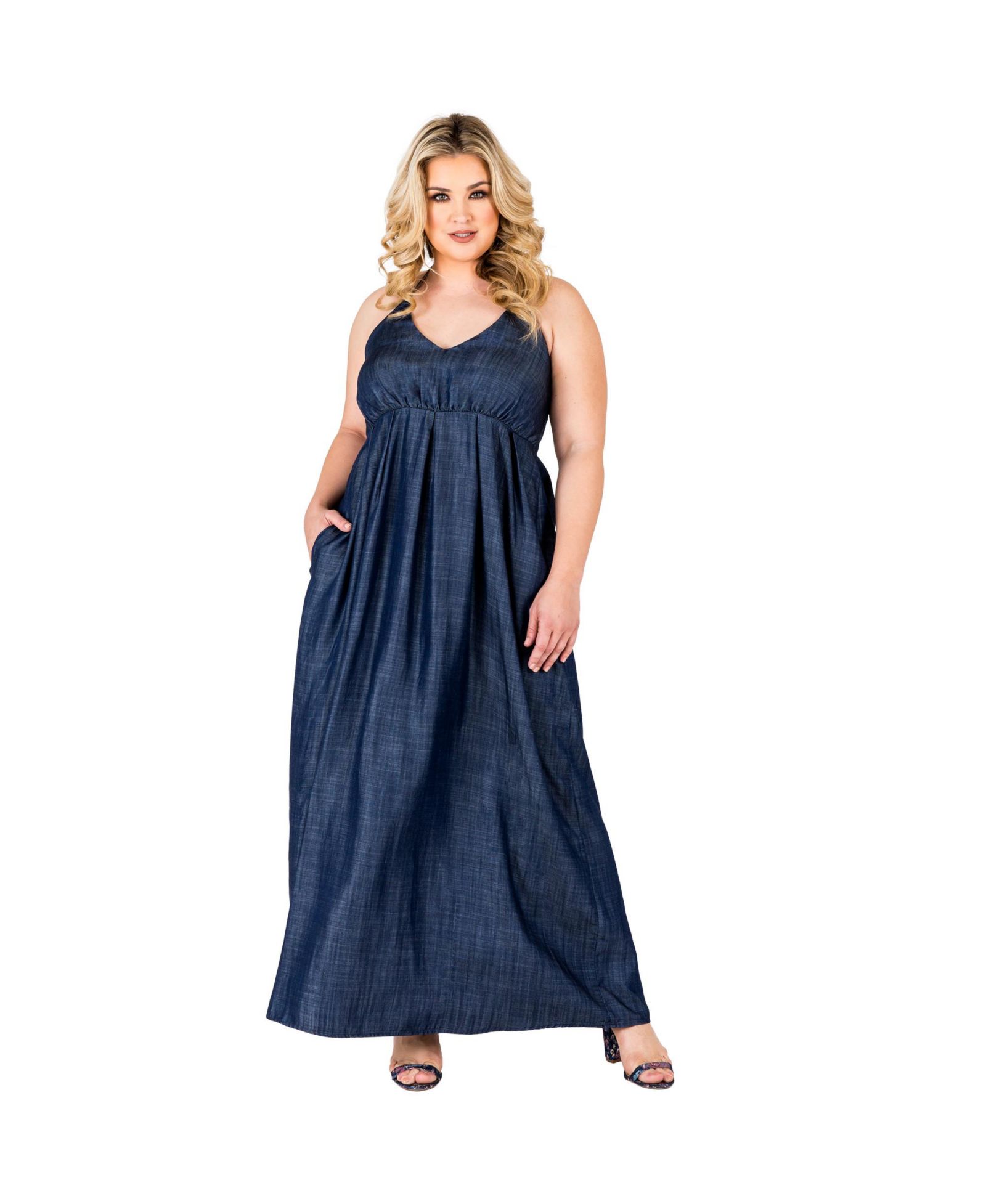 Женское макси-платье Standards & Practices Plus Size Tencel Denim с воротником-халтер