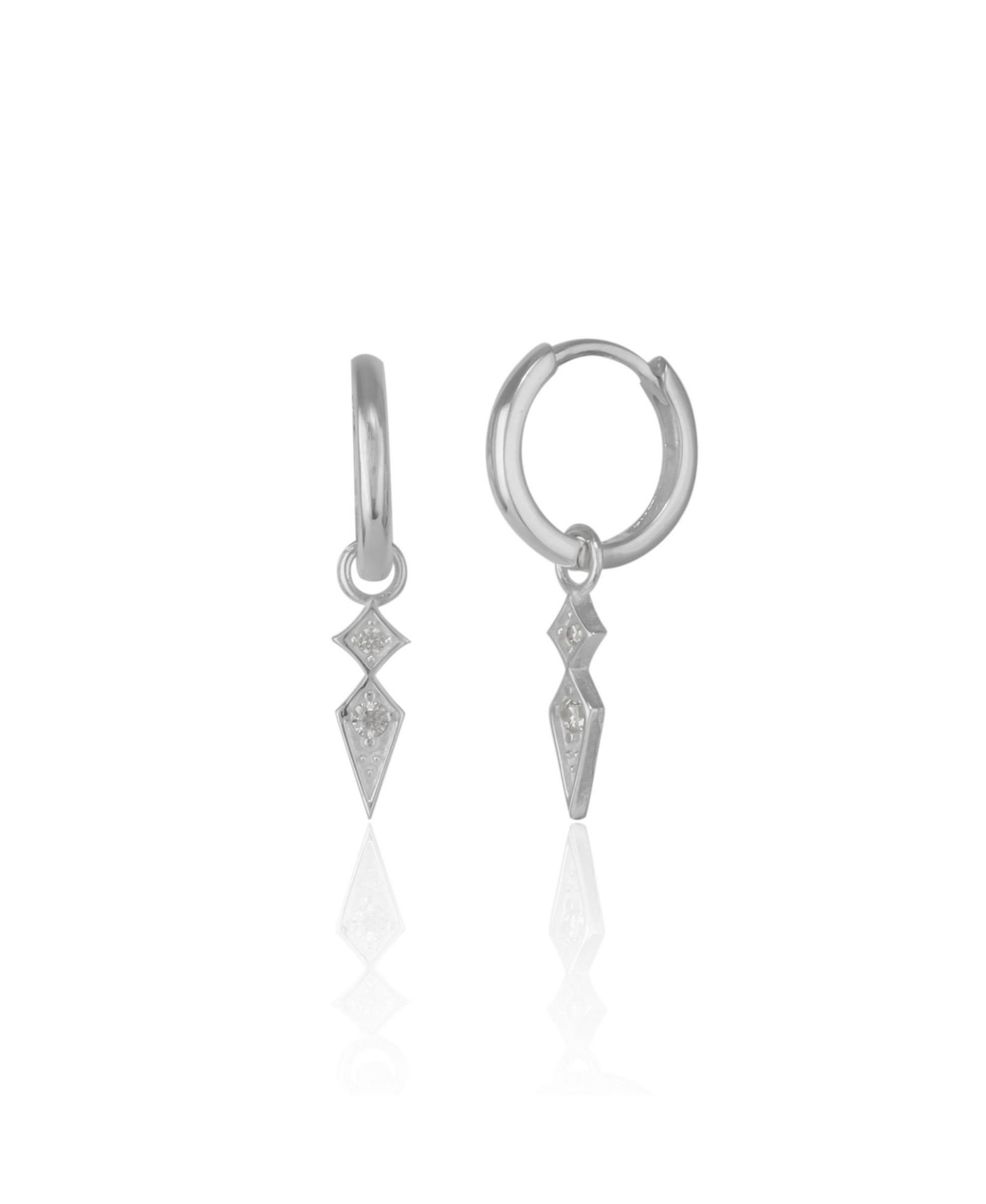Sterling Silver Pave Spike Rhombus Drop Earrings