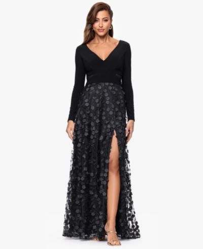 XSCAPE Women's Long Sleeve V-Neck Dress