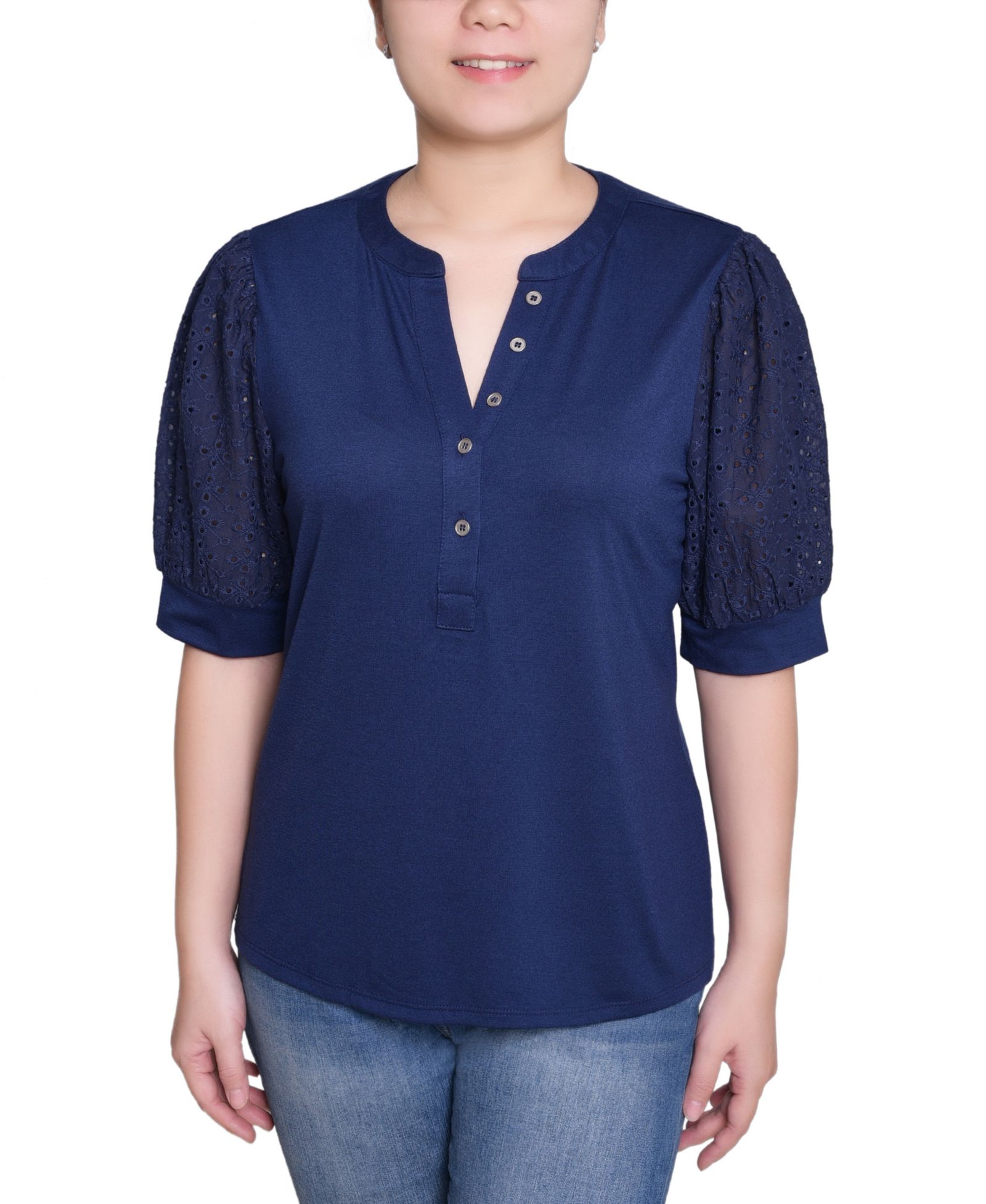 NY Collection Petite Puff Elbow Sleeve Top