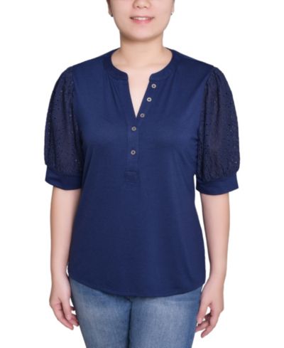 NY Collection Petite Puff Elbow Sleeve Top