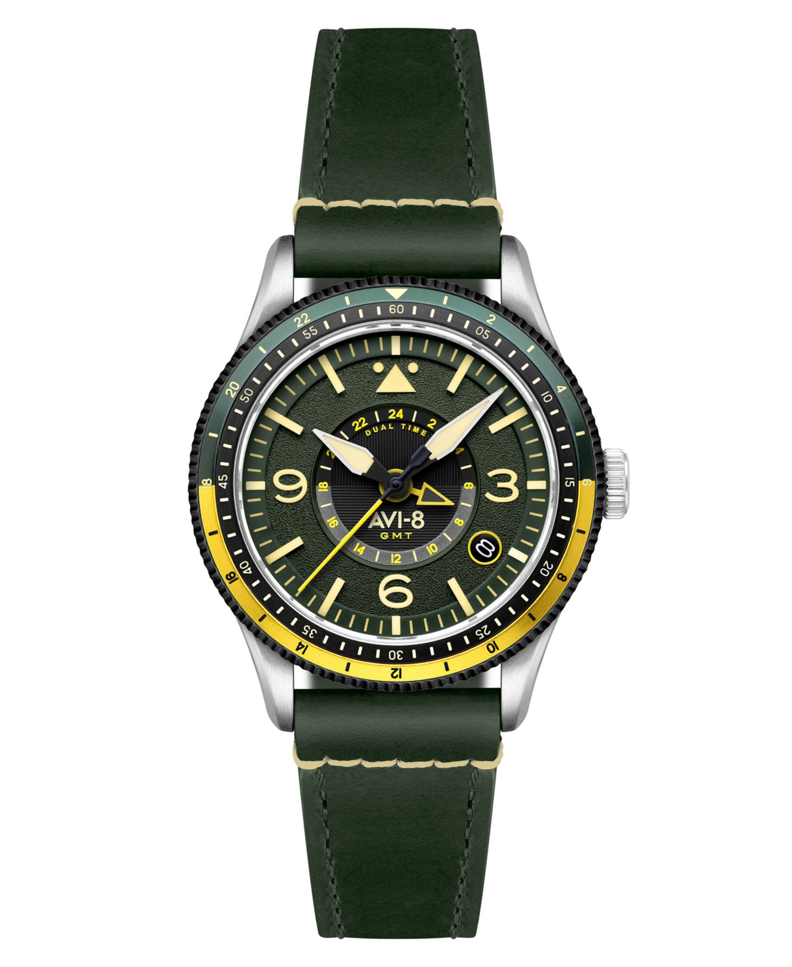 AVI-8 Men's Flyboy Green Leather Strap Watch, 40mm