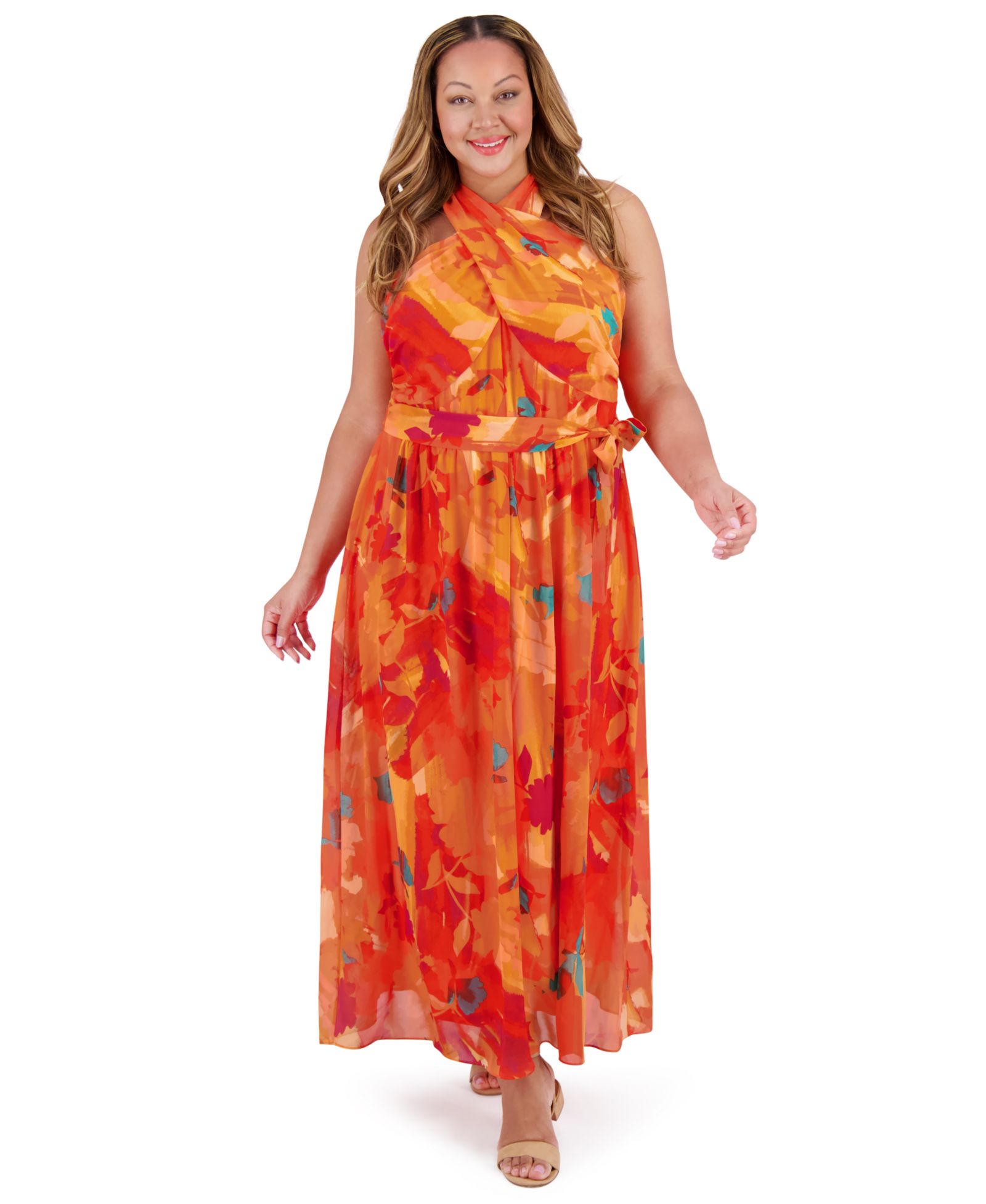 London Times Plus Size Chiffon Printed Dress