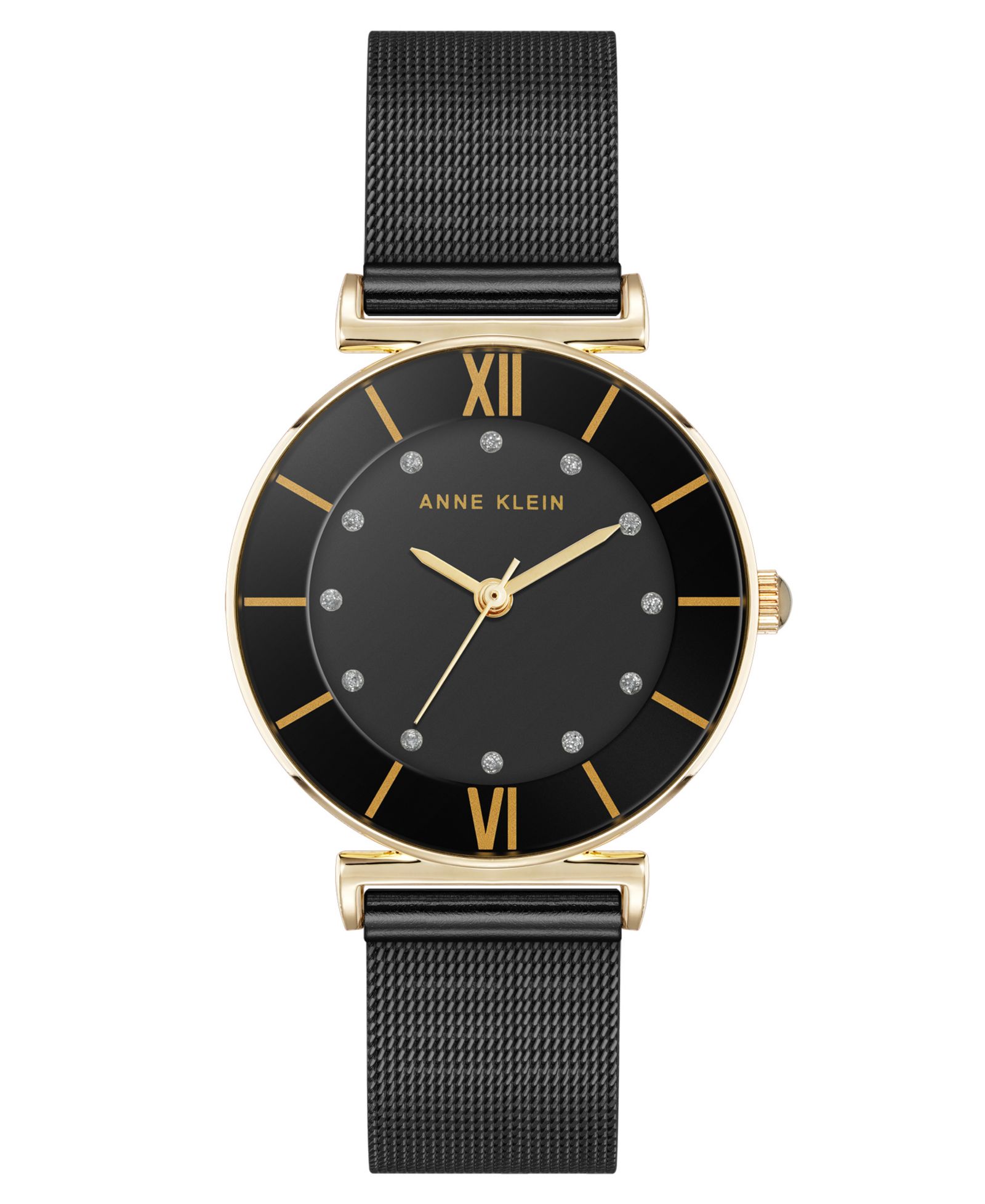 Женские кварцевые часы Anne Klein Black Stainless Steel Mesh 32mm